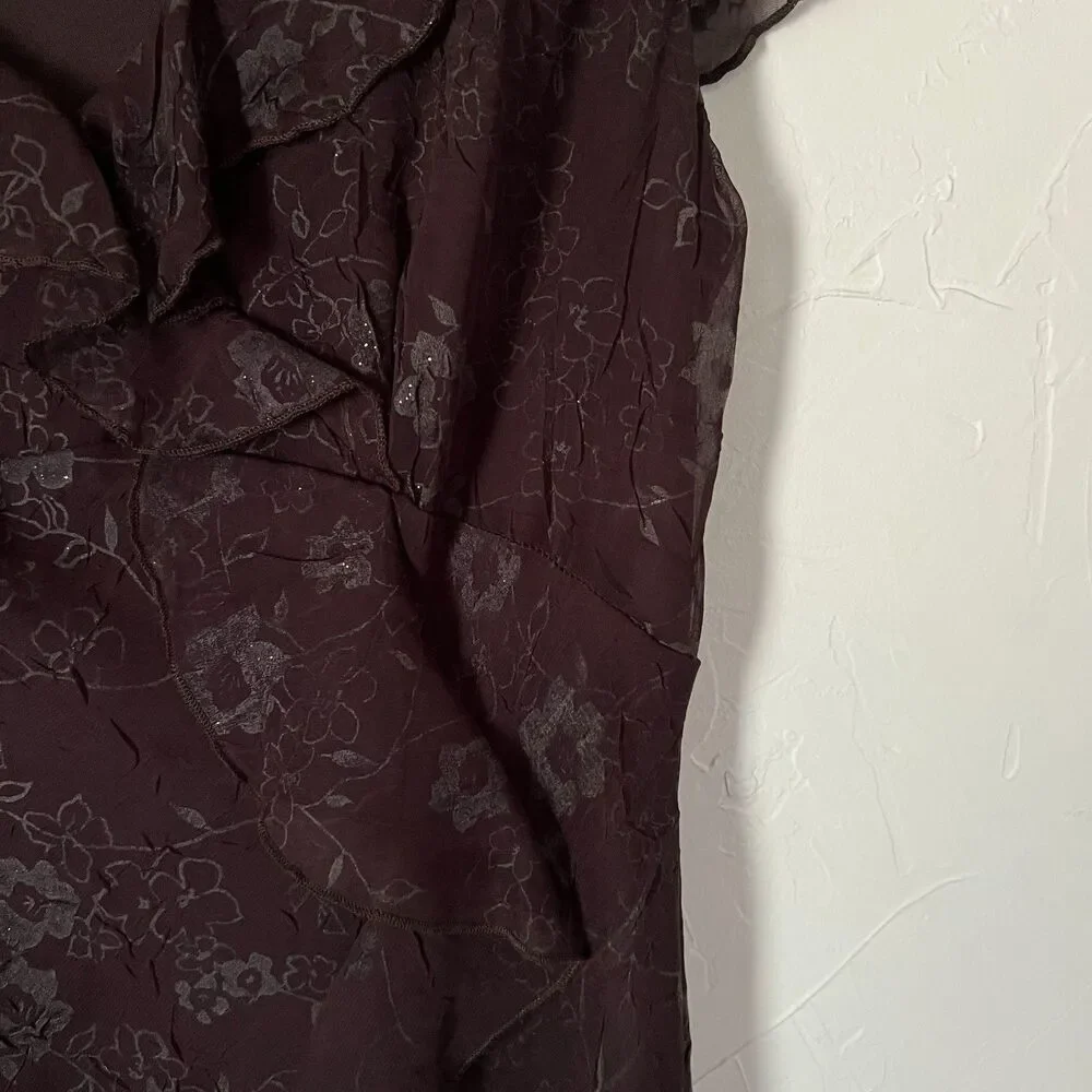 Fairy Grunge Vintage‎ CDC Brown Ruffle Midi Dress Floral Moody Whimsigoth Size 8